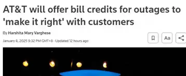 外媒：AT&T推出账单信用政策以“弥补”客户因网络中断造成的损失